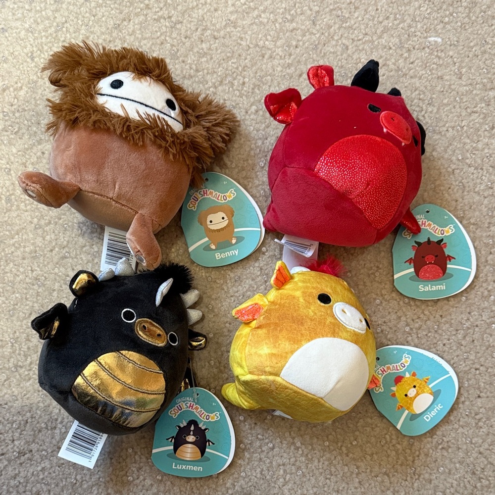 Squishmallows Mini Plush Set - Brown, Red, Black, Yellow